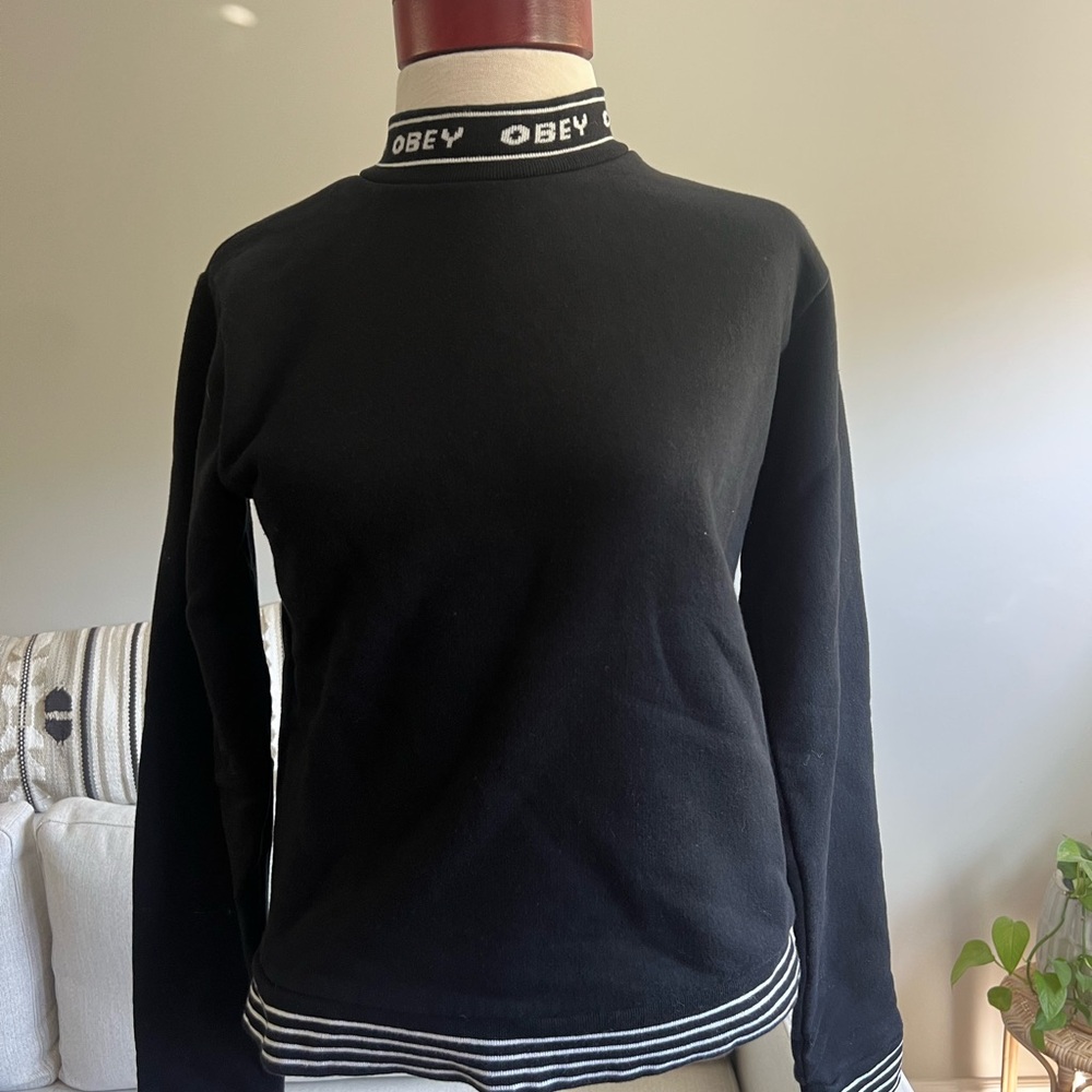 Obey Black and White Turtleneck Sweater